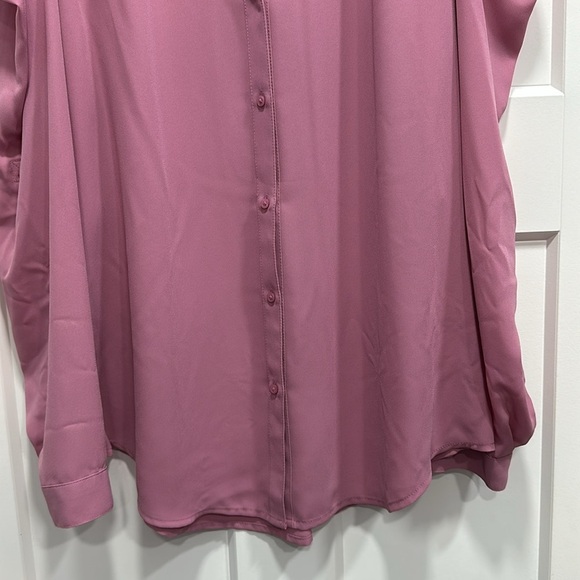 Candie’s Pink Button Down Cold Shoulder Blouse With Purple Jewels - Size Large - Picture 4 of 11